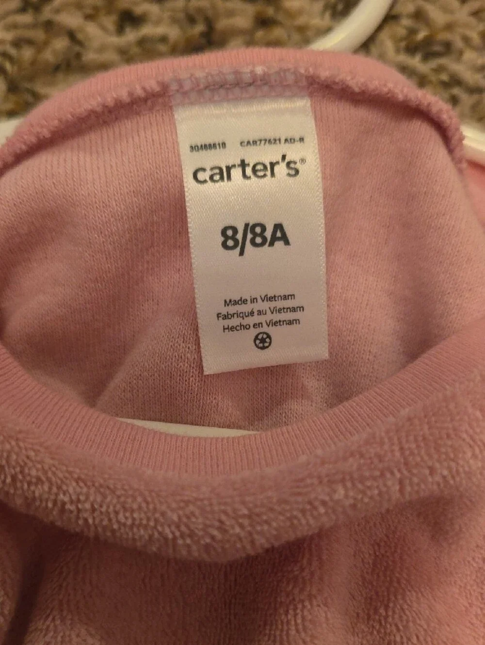 Carter's Light Pink Terry Short-Sleeve Pullover, Size 8, NWT